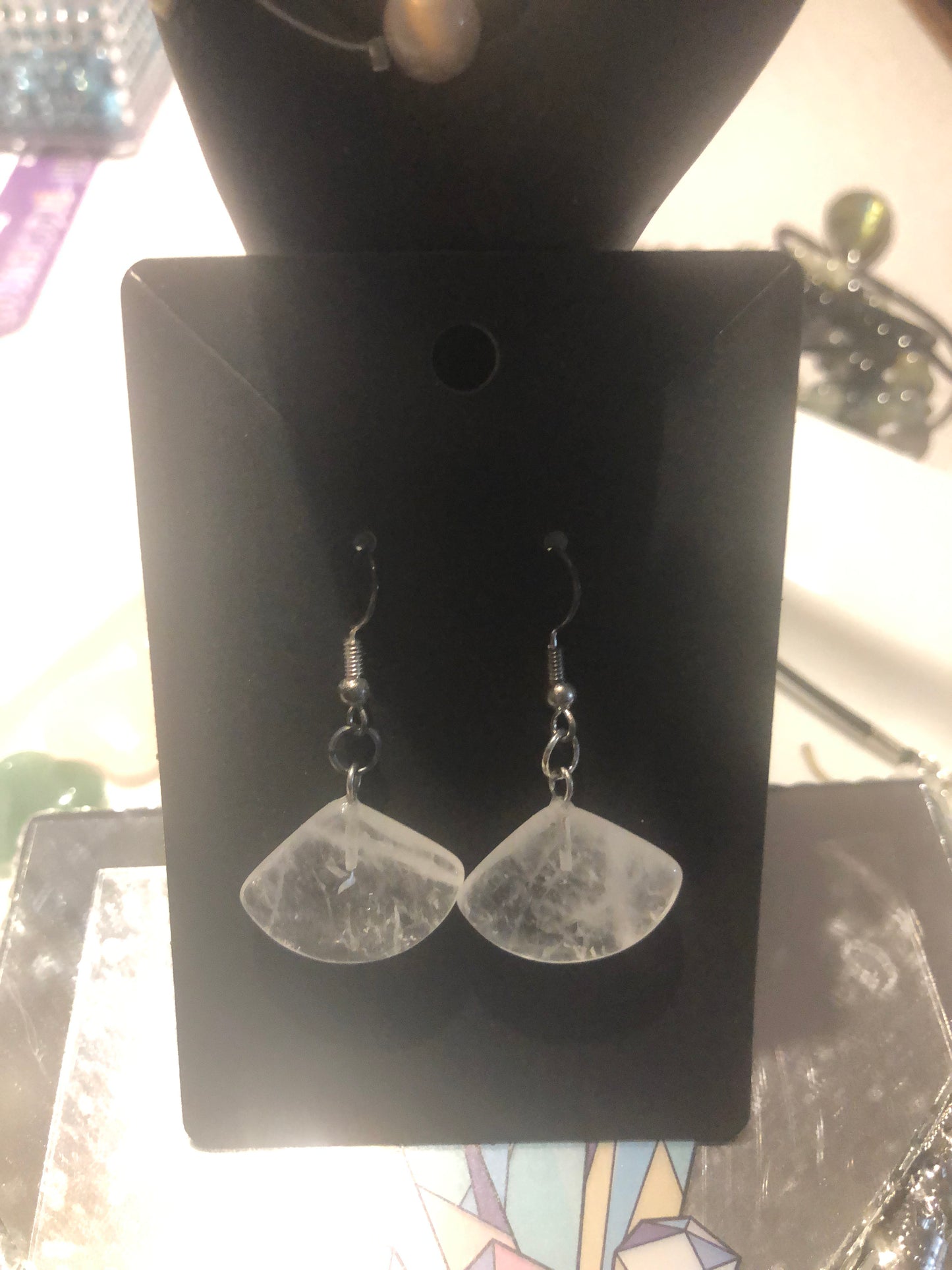 boucles d'oreilles fan en Crystal de quartz. 9.25 argent sterling véritable