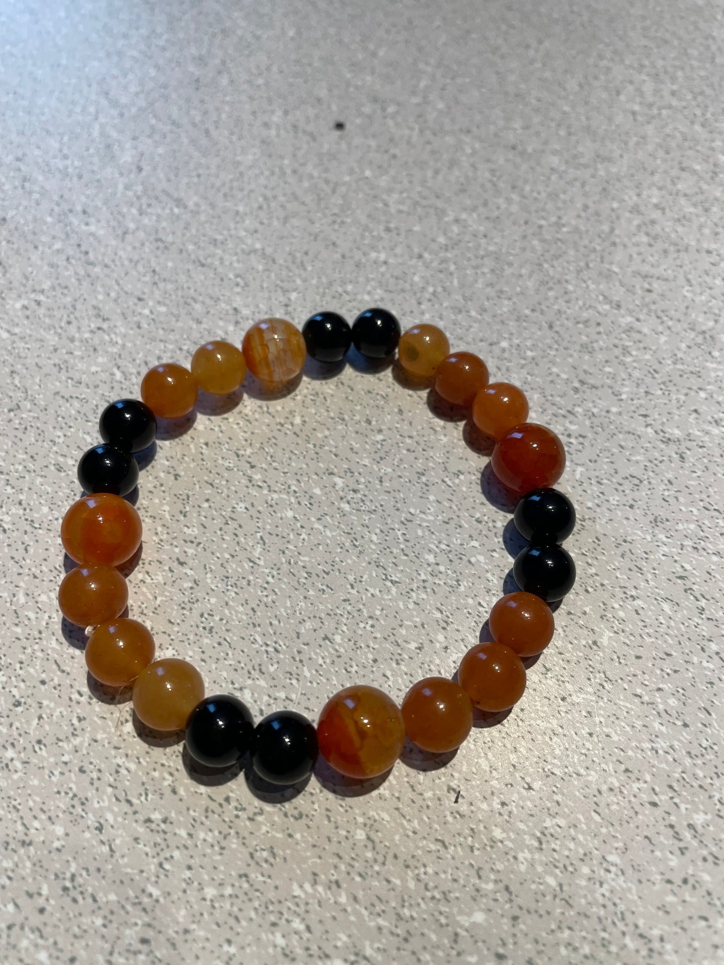 Bracelet Cornaline et Obsidienne (perles de 8mm,10mm)