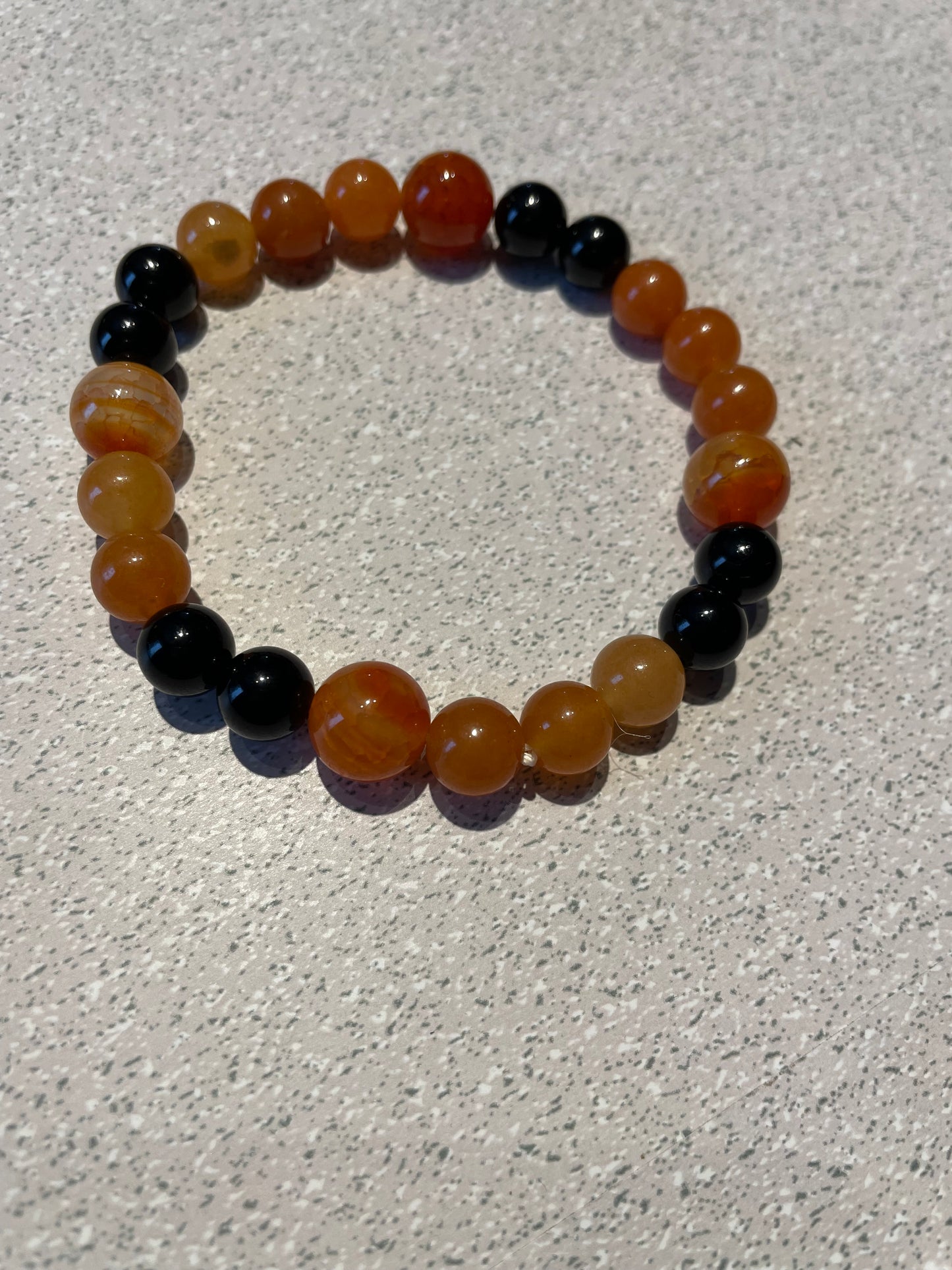 Bracelet Cornaline et Obsidienne (perles de 8mm,10mm)